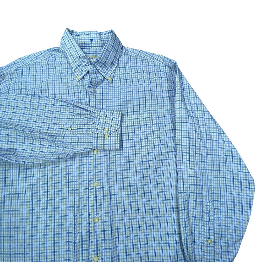 Tommy Bahama  Dress Shirt Mens 17‎ 34-35 2XL White 100% Cotton Button Up Plaid